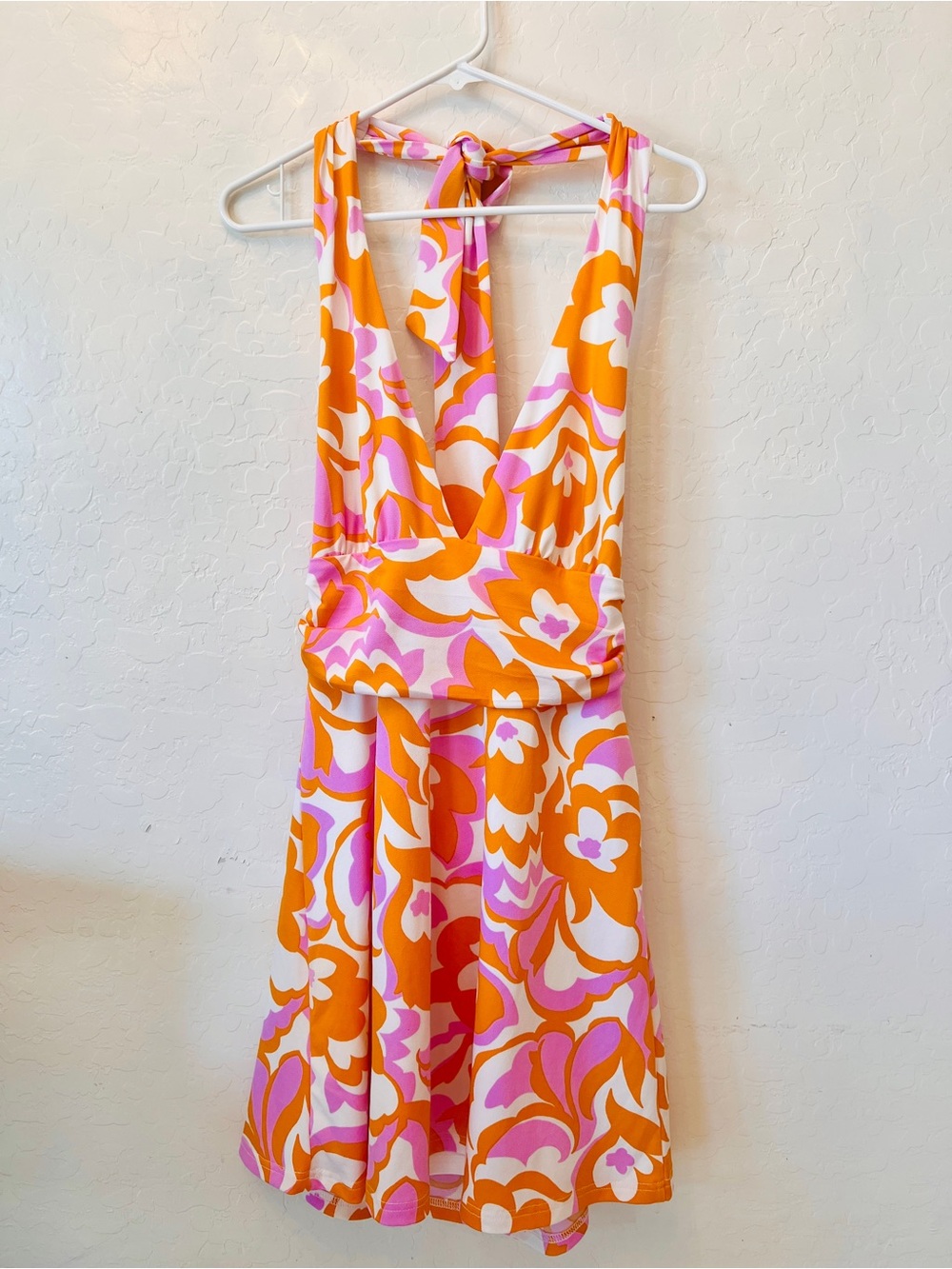 FASHION NOVA Salutation Babe Mini Halter Dress Orange Pink Floral Retro